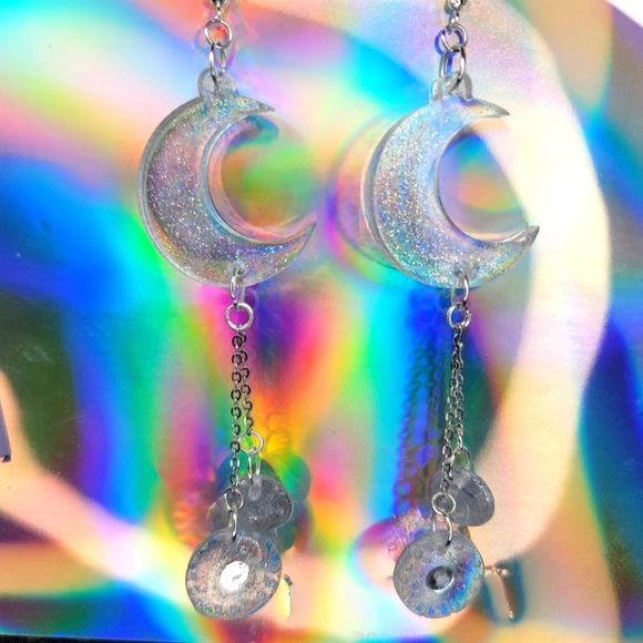Sparkle Moon Dangle Resin Earrings - Picture 2 of 4